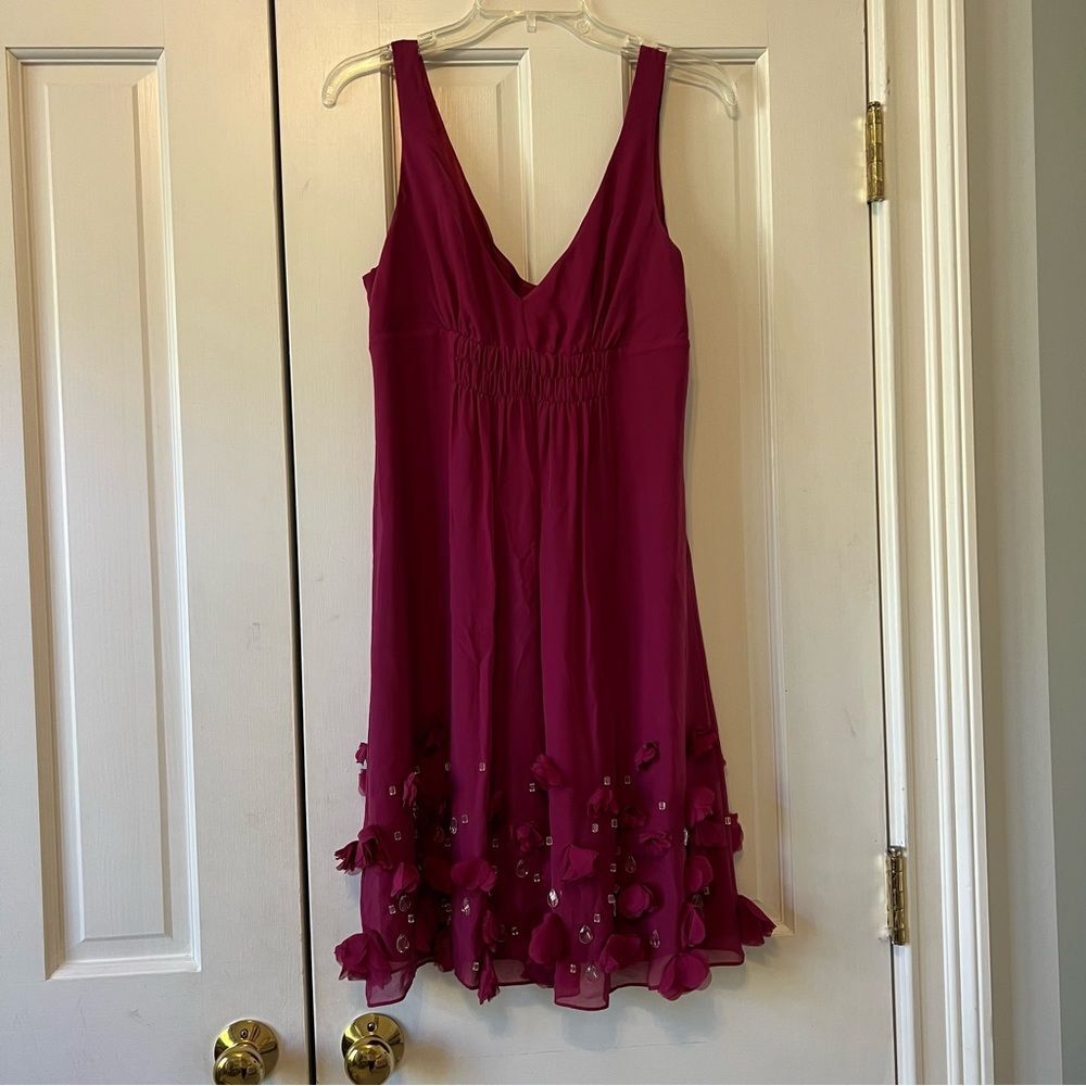 Rebecca Taylor Magenta Red Silk Floral & Rhinestoned Embroidered Mini Dress Sz 8